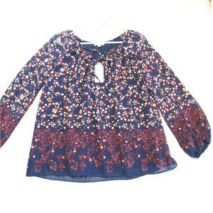 Womens XS Top Floral Print Lightweight Semi Sheer Blue Dark Academia Sophie Max